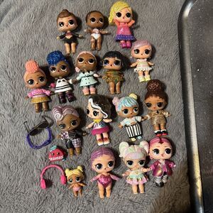Lot of  16 MGA 3 Inch LOL Surprise Dolls Figures Clothes Shoes Glitter Hair 1-1”